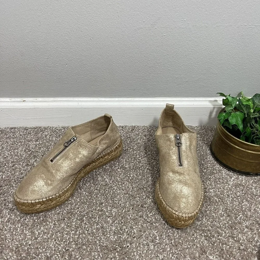 Viscata Barcelona Espadrille Platform Shoe EU 38 US 7 Tan Shimmer Front Zip